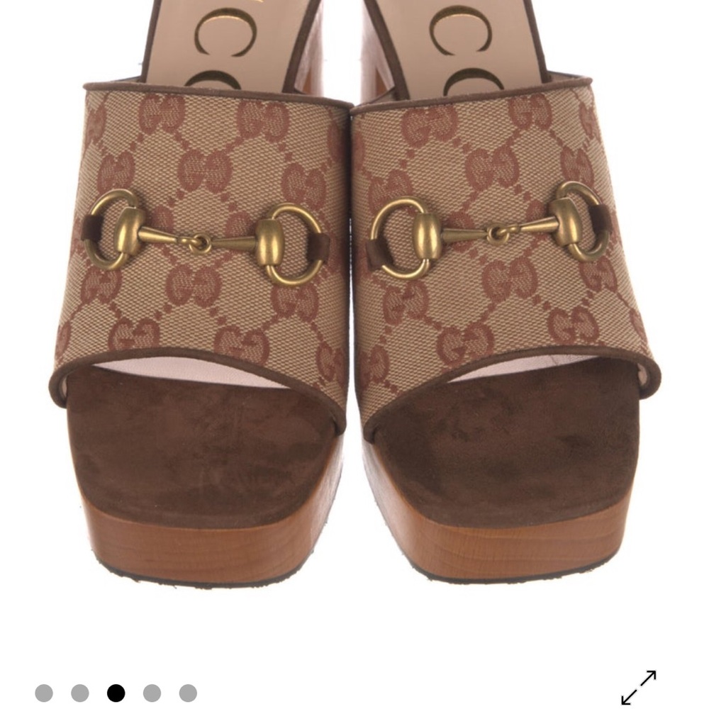 Gucci Beige and Brown Mules with Gold Accents